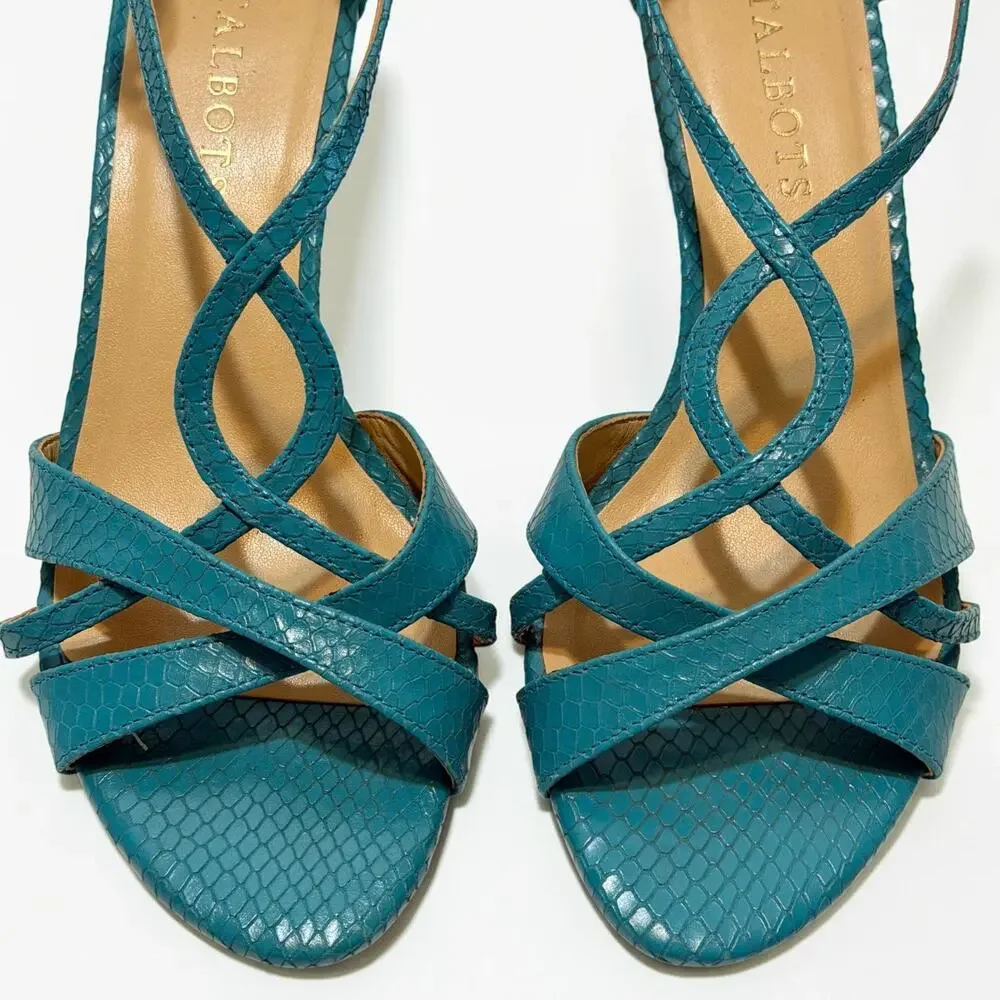 Talbots Lana Leather Sandals Sz 7M Peacock Teal Snakeskin Strappy 3